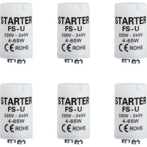 Starter Néon Pack de 6 - Plastique et Métal - Pour Tubes 4 à 65W - Allumage Rapide et Fiable - Usage Résidentiel et Commercial - Compatible 220-240V (1/5)