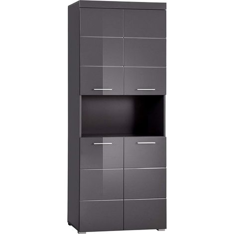 Meuble de salle de bain Colonne double - 4 portes + 1 niche - L73 x P31 x H190 cm - Gris - AMANDA (1/5)