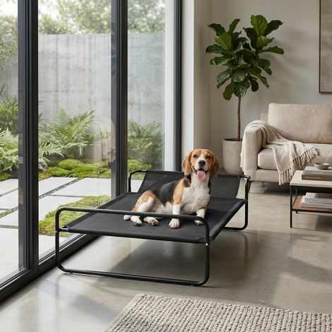 Cama Elevada para Perros Refrescante y Transpirable 106x81x33 cm Malla de Textilene Reposacabezas Inclinado Negro