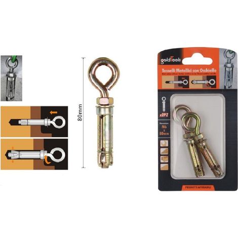 TRADE SHOP - Set 2 Tasselli Metallici Con Occhiello Bulloni M6x80mm Accessori Minuteria 91048 - (1/2)