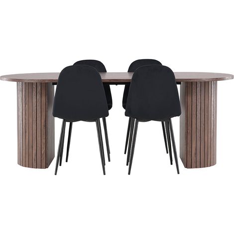 Härön Essgruppe Tisch 90x200cm und 4 Velours Stühle mocca. (1/4)