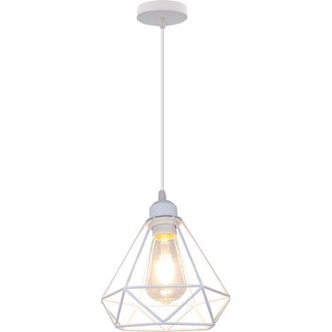– Suspension lustre industrielle E27 – Lampe suspendue cage diamant blanche – Dimensions abat-jour 20x23 cm – Longueur câble 100 cm réglable (1/4)