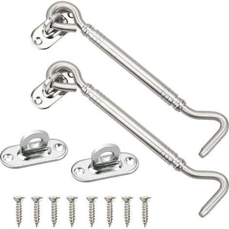 2 crochets de fenêtre en acier inoxydable antique avec verrou de sécurité et 8 vis de fixation pour trappes et portes d'entrepôt