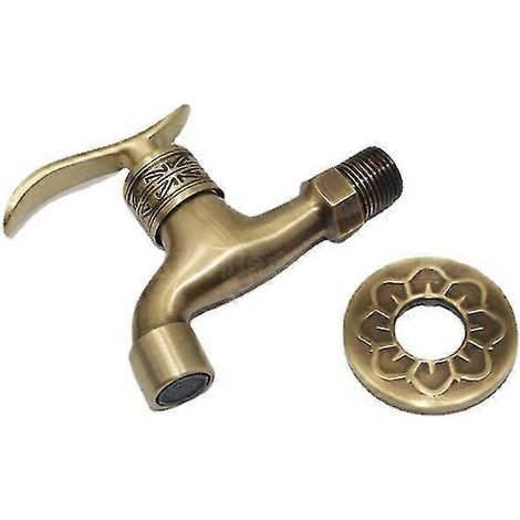 Robinet universel en laiton rustique avec poignée en laiton, pour buanderie, salle de bain, fixation murale pour machine à laver, robinet d'extérieur pour jardin, tuyau unique d'eau froide, long (1/5)