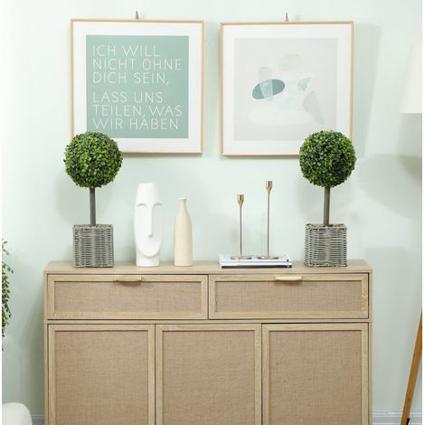 Lot de 2 plantes artificielles boule 50 cm vertes, résistantes aux UV, avec pots tressés (1/5)