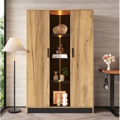 Vetrina 95x35x160 cm in pannelli di particelle nero e rovere con LED salvaspazio – MEUBLIV (1/5)