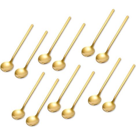 Dailygoods, Cucharas de té, 12 piezas, Acero inoxidable, Cucharas de café doradas, Mango largo, Cabeza pulida de alto brillo, Mango ergonómico (1/5)