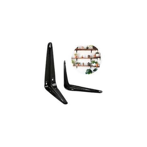 Wandregalhalterung, Eckkonsole aus gestanztem Metall, passend für Regale im Londoner Stil, 145 mm x 115 mm, mattschwarz, 4er-Set. – Crezuo