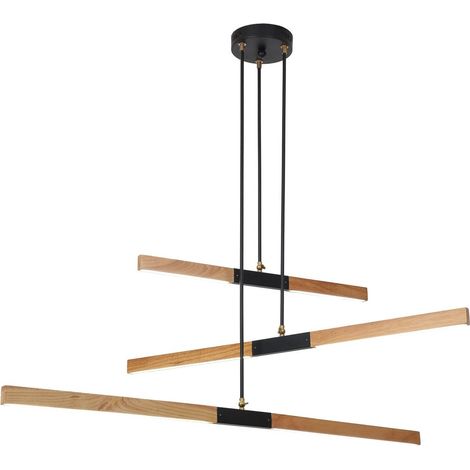 Lampada a sospensione Lugano LED 3 luci nero/legno (1/4)