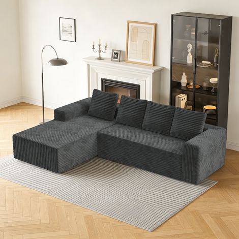 Canapé modulaire d'angle en L avec assise profonde,canapé cloud 4 places,canapés de compression,261x168x58cm,tissu velours côtelé(Gris)