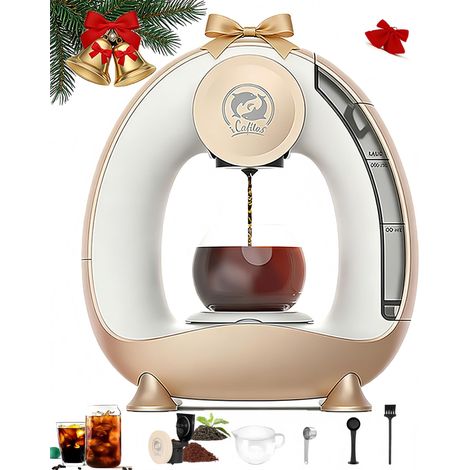 Mini Machine à Café Électrique, Cafetière 2-en-1 pour Café Moulu et Thé, Chauffage Rapide 20 s, Café Prêt en 2 min, Compacte pour Petit Espace, Champagne (1/5)