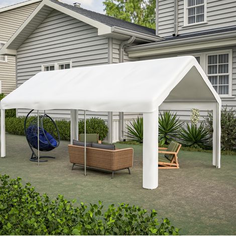 Garaje portátil exterior de tela impermeable blanca 300x600 cm, estructura de hierro, doble acceso enrollable y ventilación (1/5)