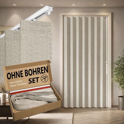 100% Blackout Door Curtain - Accordion Style Folding Curtain with Magnetic Closure, Adhesive Installation without Drilling, Including Adhesive Bar, Occlusion (1/5)