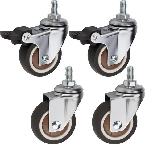 ruote piroettanti, perno filettato M8x15mm, piccole ruote girevoli a 360° con freno, antiscivolo, silenziose per mobili, capacità totale 120 kg (1/5)