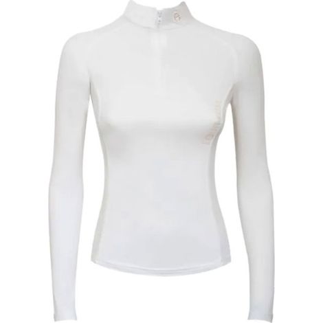 M, Bianco: Maglia da concorso donna modello Bonnie a manica lunga con zip frontale e collo alla coreana (1/5)