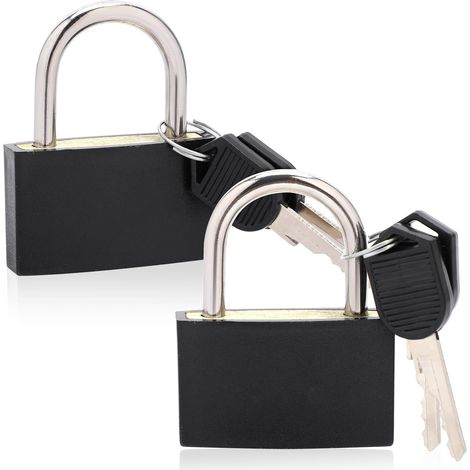 Paquete de 2 cerraduras grandes con llave para taquillas, candados resistentes de 40 mm, candados negros impermeables con llave, similares a las cerraduras de taquillas de gimnasio para uso en interio (1/4)