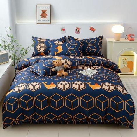 Housse de Couette 220x240 100% Microfibre Motif Botanique Parure de Lit avec Fermeture Éclair Housse+draps+2 taies-monde cubique (1/2)