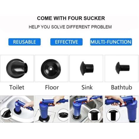 Kit de débouchage de toilettes, déboucheur pneumatique, adapté aux lavabos, toilettes, salles de bains, salles de douche, cuisines et canalisations bouchées. (1/3)
