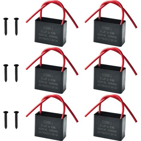 Lot de 6 Condensateurs CBB61 450V 2.0 µF AC 50/60 Hz Climatiseur Ventilateur Moteur Condensateur de Marche Démarrage pour Ventilateur de Plafond, Hotte