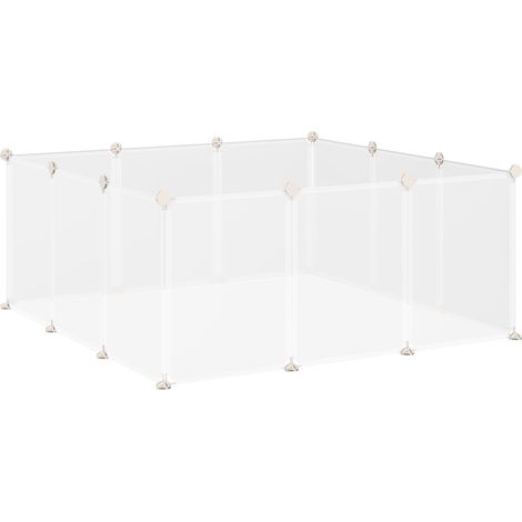 Faltbares Gehege für Kleintiere, 12 Paneele, Welpen-/Schweinegehege, 105 x 105 x 45 cm, weiß