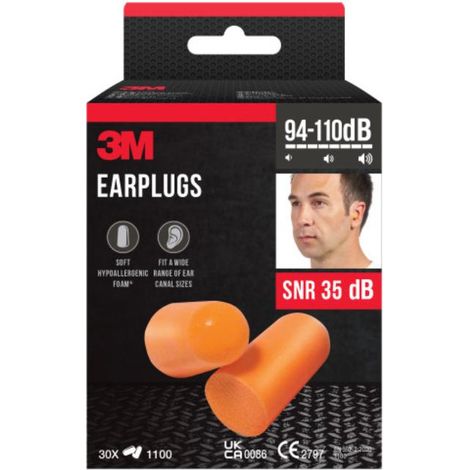 3M 3m tapon oidos caja 30 pares 1100-30 7100334747 , 94-105 DB SNR: 37 dBPROTECCIÓN AUDITIVA