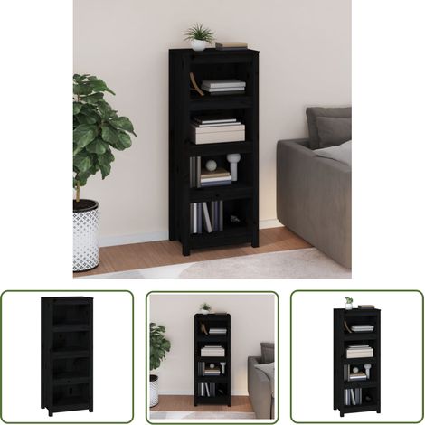 The Living Store Bücherregal Schwarz 50x35x125,5 cm Massivholz Kiefer - BucheRegal - Holzmöbel - Bücherregal Schwarz - Massivholzmöbel - Kiefernholz (1/5)