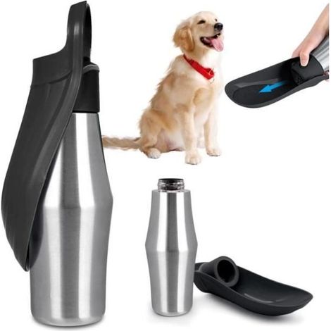 Gourde pour chien - yd - 750 ml - Pliable à 180° - Acier inoxydable - Anti-fuite