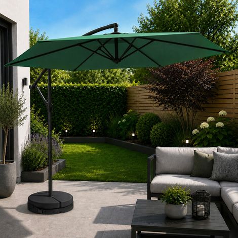 3m Cantilever Banana Garden Parasol with Crank Handle in Green with Base Bag Included (1/5)