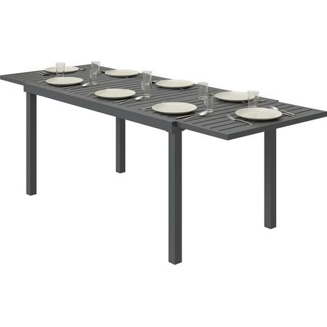 Table jardin extensible aluminium 150/225x85x75 cm gris pour 6-8 personnes
