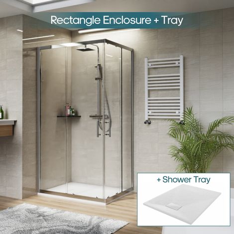 NRG 1000 x 800mm Chrome Rectangular Shower Enclosure with Sliding Doors Bathroom Cubicle & White Shower Tray (1/5)