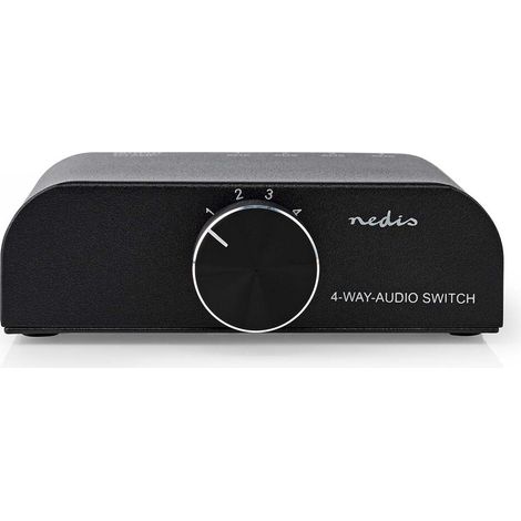 Nedis Analog Audio-Schalter / 4-Port port(s) / Audio- / Video- / Dateneingänge: 1x 3.5 mm Audio Input / 3x (2x RCA Female) / Audio- / Video- / Datenausgänge: 1x (2x RCA Female) / Handbuch / Metall / A