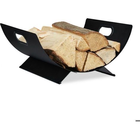 Panier à bûches en métal noir – Rangement décoratif pour cheminée – Dimensions 18,5 x 40,5 x 33 cm – Poignées caoutchout (1/5)