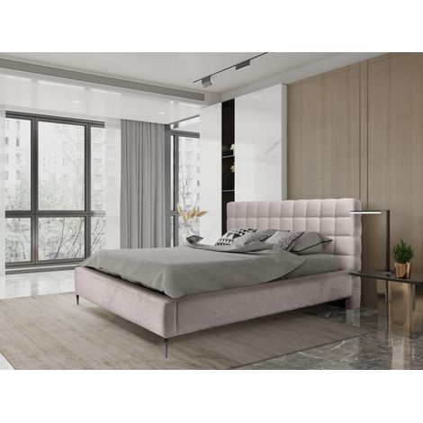 Lit MILLIO – Taupe – 140x200 cm – Stoff aus Bouclé-Chenille – Lattenrost inklusive – Komfort eines 5-Sterne-Hotels