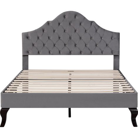 Cama, tela de terciopelo, cabecero ajustable, GRIS OSCURO, 90200cm (1/2)