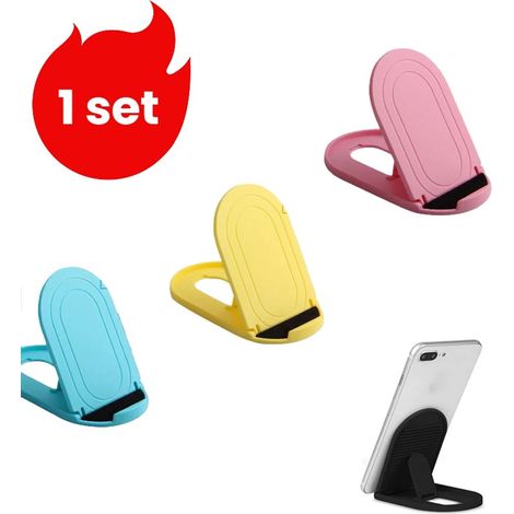 lot - Support de téléphone - Mini support pliable et portable - Rose1 - Bleu1 - Jaune1 (1/5)
