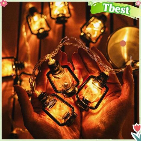 Tbest Lumière noire de corde de lanterne de LED Guirlande lumineuse LED noire rétro, sport camping Blanc Chaud 1,5m 10 Lumières (1/5)