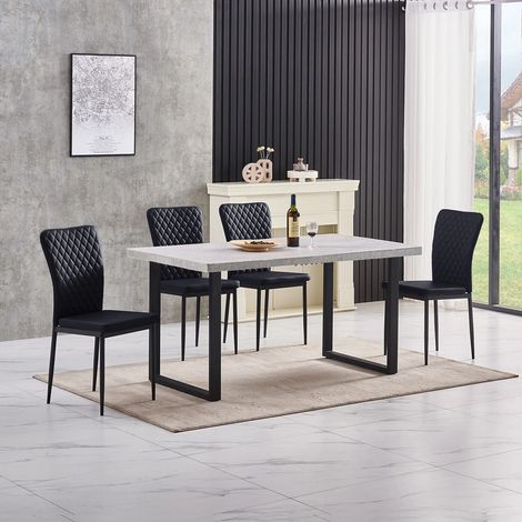 AINPECCA Grey Dining Table and Chairs 4 Set Dining Room Chair Kitchen Home Office(table+4 black PU chairs)