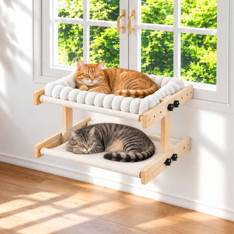 Hamac de fenêtre pour chat – peluche amovible – Boucle antidérapante – Hamac pour Chat en Bois Massif - Charge jusqu'à 30 kg – Dimensions 46.5x41x26 cm (1/5)
