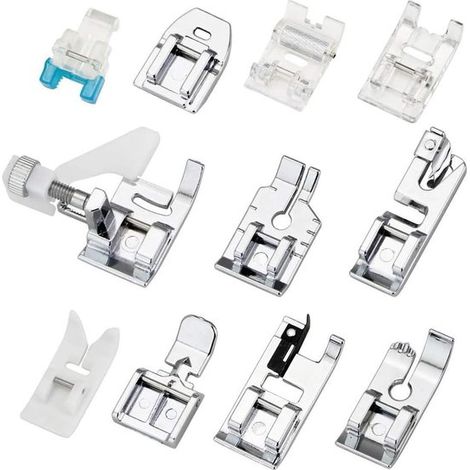 Juego de prensatelas multifuncionales para máquinas de coser domésticas - Kit de accesorios de 11 piezas para costura, acolchado y bordado. (1/5)