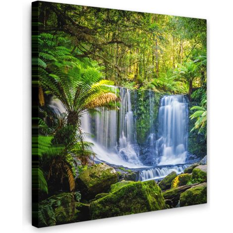 TABLEAU SUR TOILE Jungle - Chute d'eau - Australie - Plantes - Nature Tableau Chambre Adulte 90x90 cm