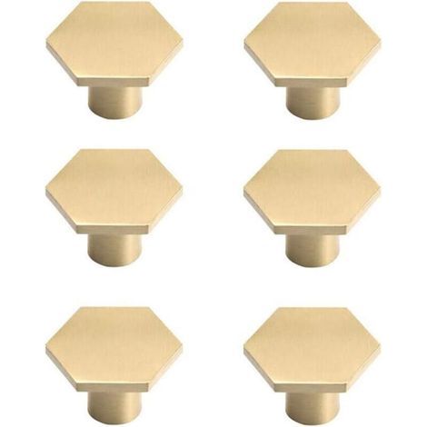 Set mit 6 Messing-Schrankgriffen, vergoldeten Möbelgriffen, einlochigen Sechskantgriffen für Küche, Büro, Kleiderschränke und Kommoden (1/4)