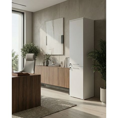 Armadio ufficio Dallas - Mobile archivio 2 ante con serratura - 4 mensole incluse - L. 45 x H. 199 x P. 42,5 cm – Bianco (1/4)