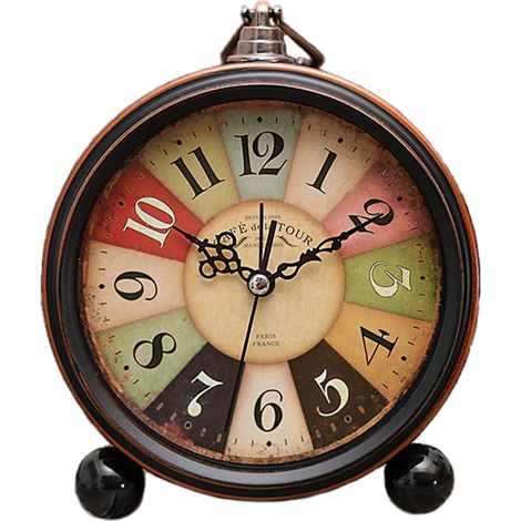 Vintage-Wecker mit Batteriebetrieb, Nachtlicht aus Metall, superleise, Quarz-Tisch- oder Schreibtischuhr. (1/4)