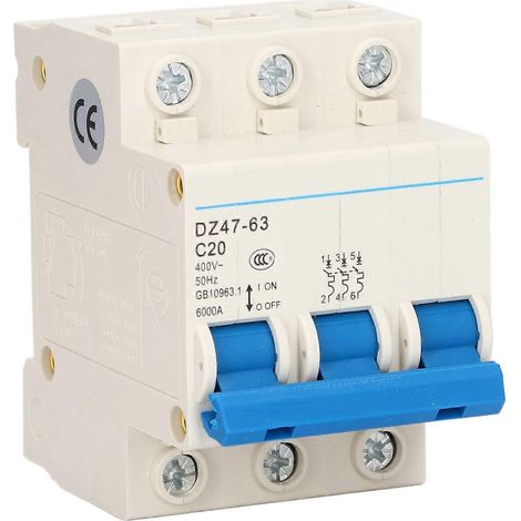 Leitungsschutzschalter (Miniatur) Kurzschlussschutz 3-polig 20 A Mini-DIN-Schienenmontage 400 V