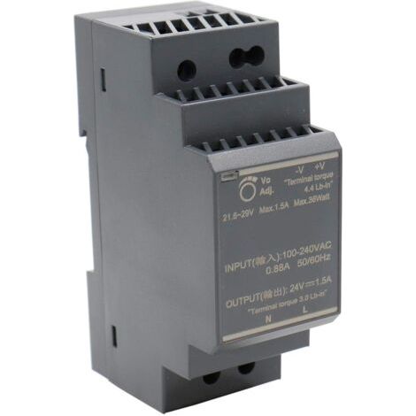Fuente de alimentación para carril DIN de 24 V CC, 1,5 A, 30 W - Protección contra cortocircuitos y sobrecargas - Rango de temperatura de -30 °C a +70 °C