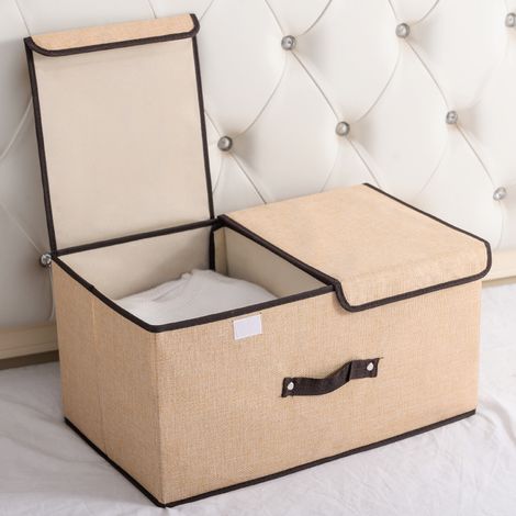 Boîte de Rangement avec Couvercles à Compartiments, Pliable, Lavable, Bac de rangement en Tissu pour Rangement Dressing, Vêtements, Armoire, Jouet - Lot de 1 - Beige(503025cm) (1/3)