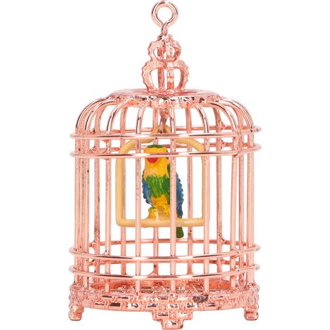 Cage à oiseaux miniature 1/12 en métal rose doré pour décoration de maison de poupée et accessoire photo (1/5)