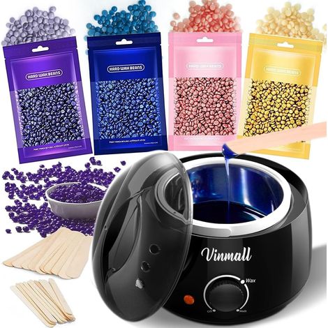 Chauffe cire avec 400g Epilation Perles pour Dépilatoire, Appareil Chauffe-Cire, Kits d'épilation à la Cire avec 400g Epilation Perle et 30 Spatules