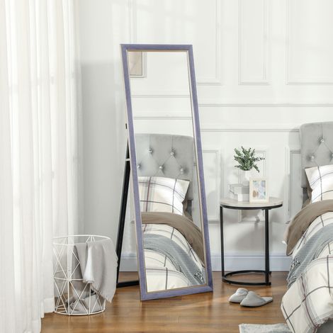Specchio a figura intera 150x50 cm con cornice in velluto e supporto per soggiorno e camera da letto, colore grigio. (1/5)