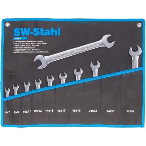 SW-Stahl 00151L Doppelgabelschlüsselsatz I Schraubenschlüssel Set I Doppelmaulschlüssel-Set